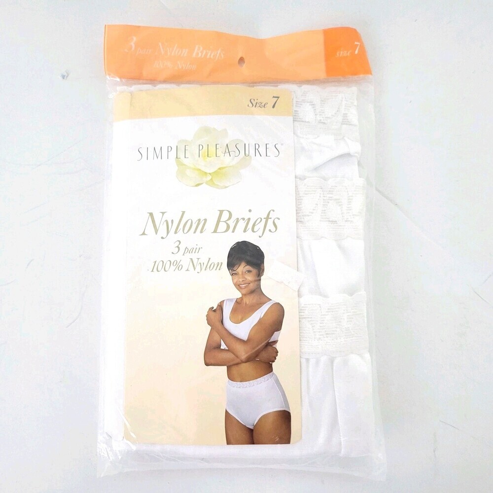 Simple Pleasures Nylon Panties Size 7 NWT Vintage 3 Pack 100% Nylon Full White